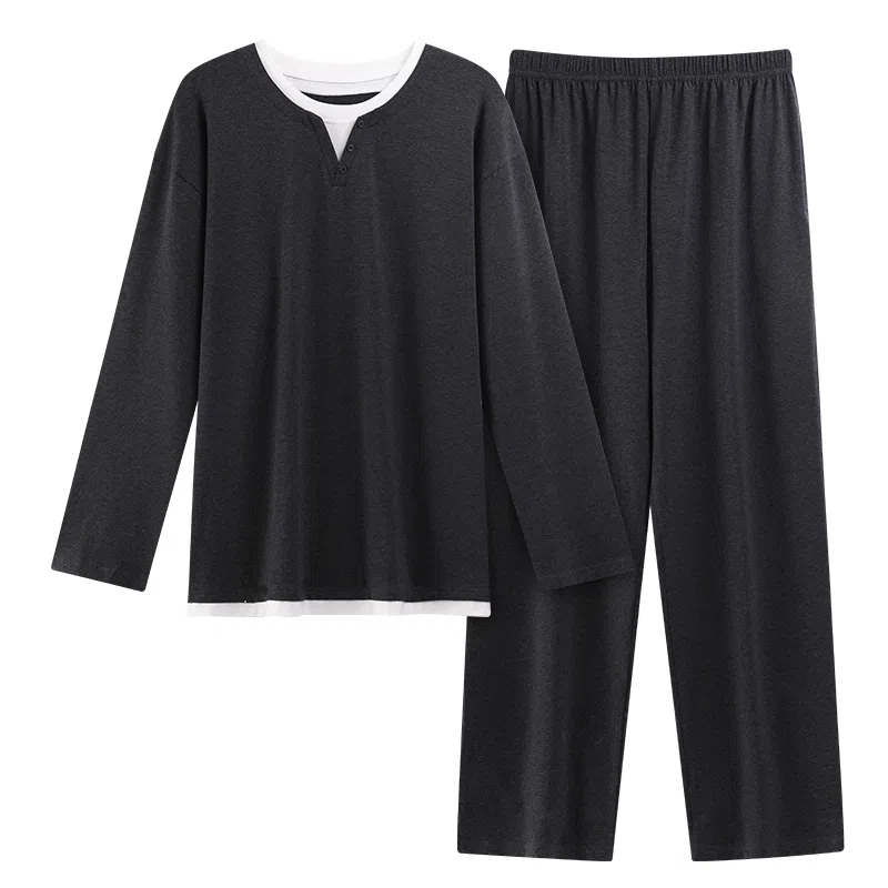 莫代尔 宽松百搭舒适亲肤圆领套头气质轻柔细腻长袖长裤可外穿夏季睡衣套装 男女同款