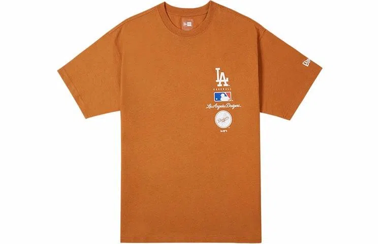 New Era Letter Print Crewneck Tee Orange
