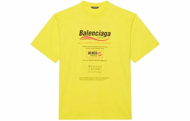 Balenciaga Logo Print T-Shirt Yellow