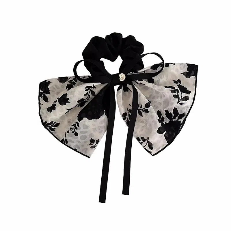 水中玉 水墨画蝴蝶结大肠发圈扎头皮筋高弹力耐用发绳头饰 布艺 头绳 女款