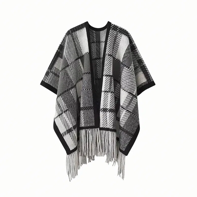 北极绒 韩版复古英伦加厚格子条纹 时尚流苏百搭气质 聚酯纤维 披肩 男女同款情侣款