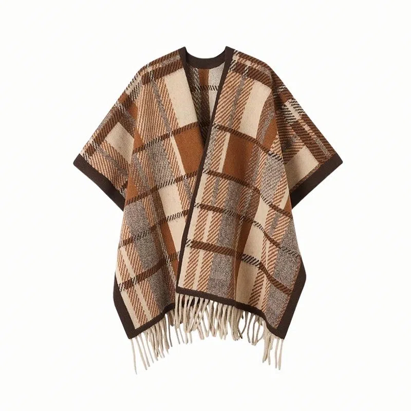 北极绒 韩版复古英伦加厚格子条纹 时尚流苏百搭气质 聚酯纤维 披肩 男女同款情侣款