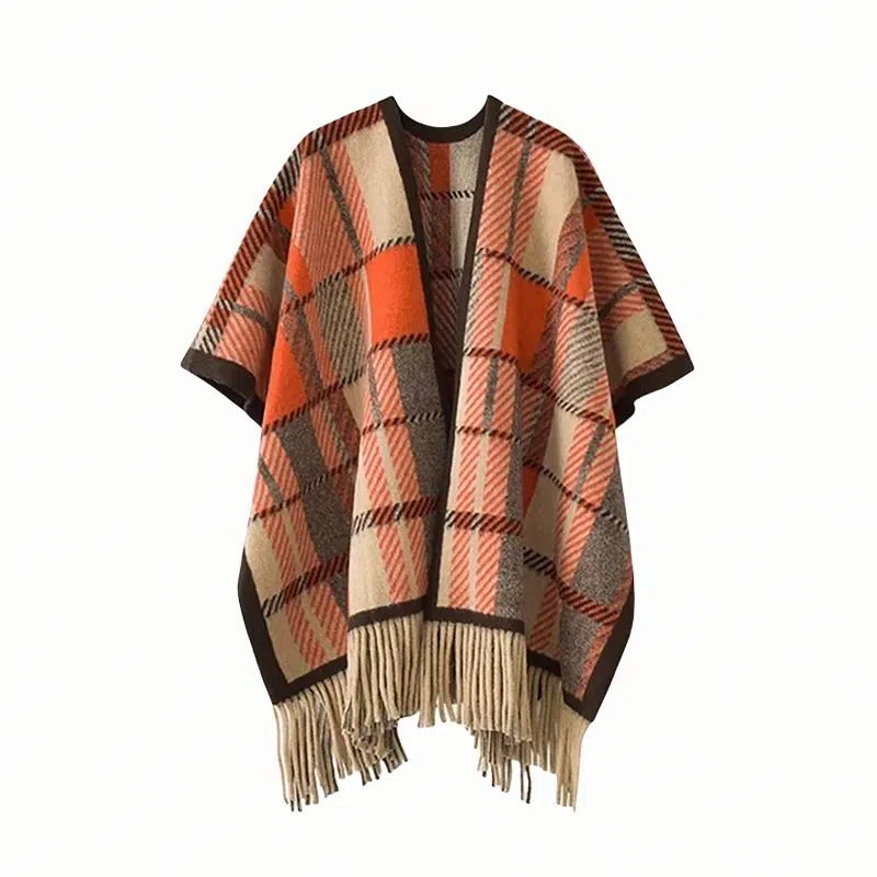 北极绒 韩版复古英伦加厚格子条纹 时尚流苏百搭气质 聚酯纤维 披肩 男女同款情侣款