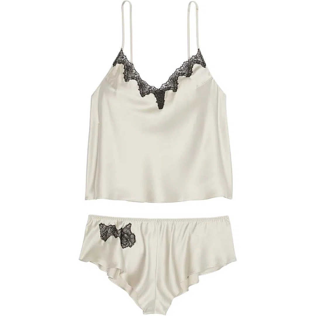 Victoria's Secret Floral Lace V-Neck Cami Set Beige