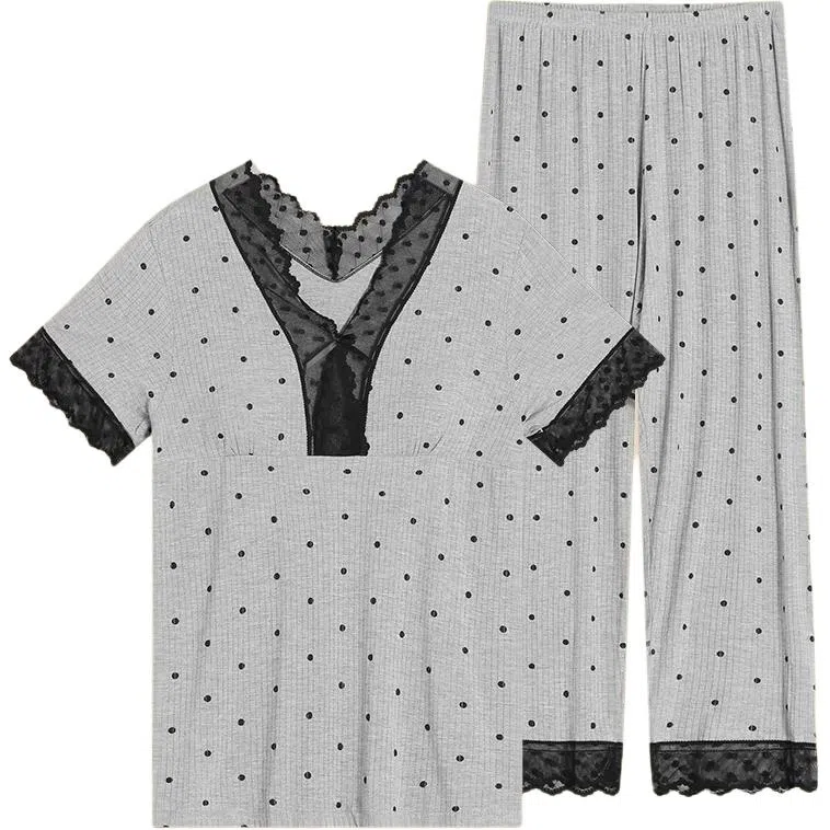 秀黛 带胸垫蕾丝纯欲休闲睡衣套装 女款