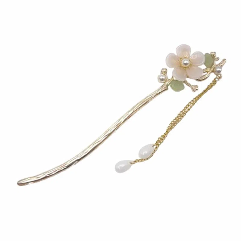 简应舒 玉兰花流苏新中式盘发古风汉服发钗子步摇头饰 合金+仿珍珠+树脂 发簪 女款