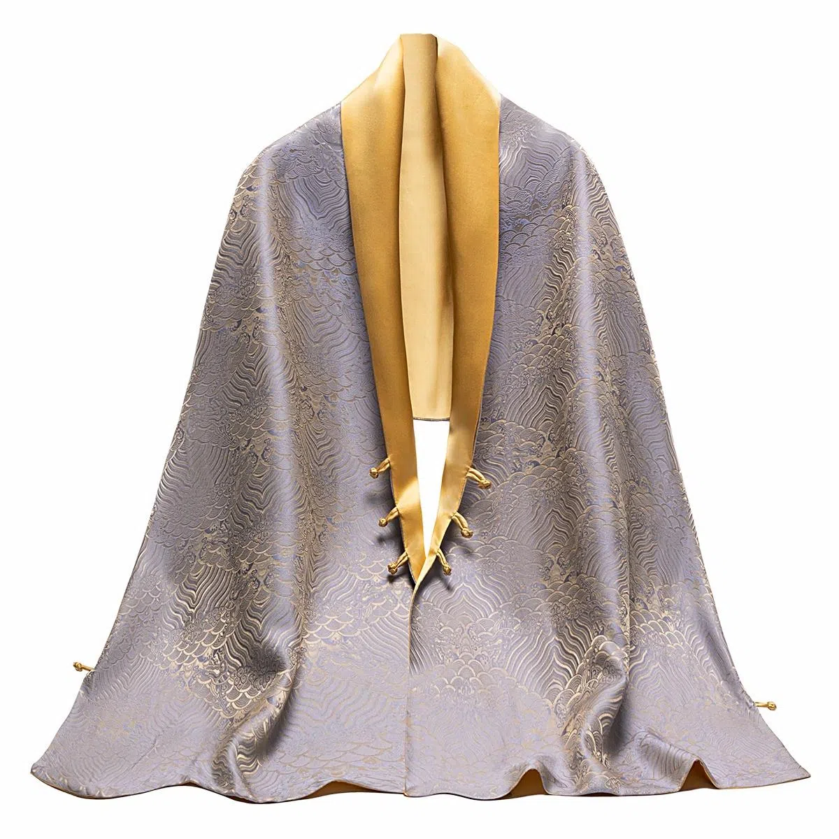 上海故事 新中式高级气质旗袍晚宴礼服复古盘扣桑蚕丝双面提花双层真丝长巾 丝巾 女款