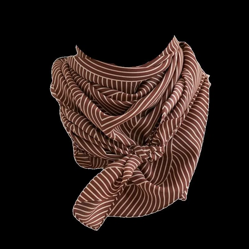 山一丸 时尚几何条纹真巾春夏清新简约气质款桑蚕丝  丝巾 女款