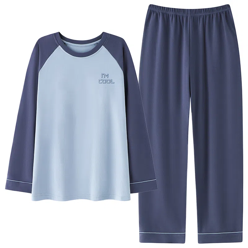 贴身领域 撞色圆领舒适透气可外穿简约亲肤睡衣套装 男款