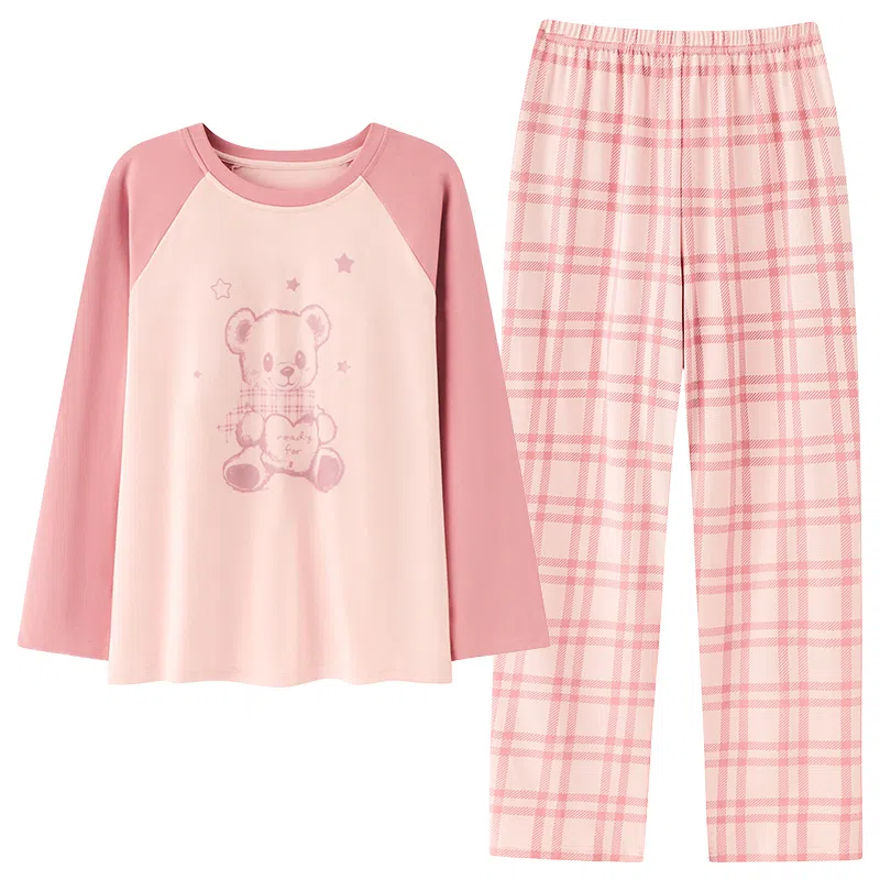 贴身领域 圆领甜美舒适透气可外穿柔软简约亲肤睡衣套装 女款