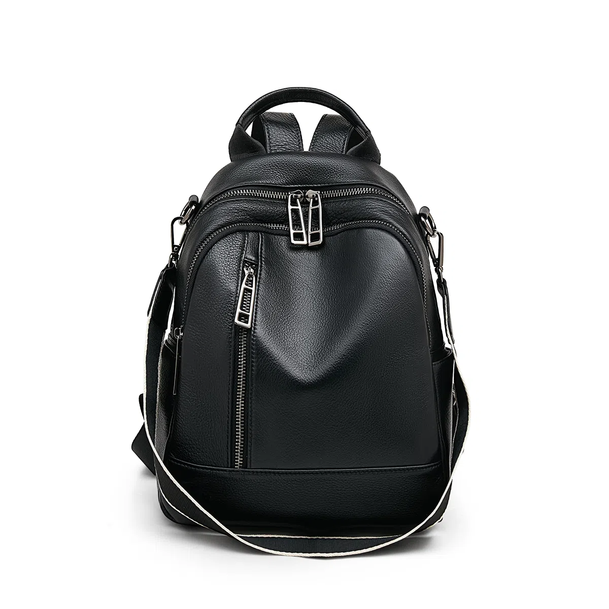 老人头 休闲百搭时尚简约轻便 头层牛皮 双肩包 女款 黑色/大象灰