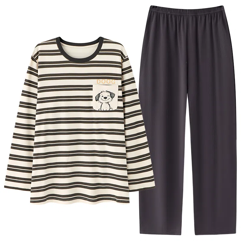 贴身领域 青少年圆领舒适透气可外穿睡衣套装 男款