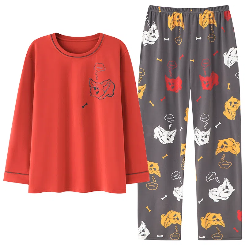 贴身领域 青少年圆领舒适透气可外穿睡衣套装 男款