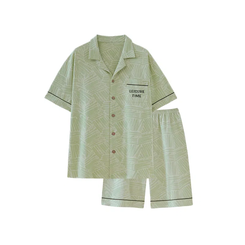 夏芬妍 柔软舒适休闲翻领开衫短袖亲肤时尚可外穿家居服睡衣套装 男女同款