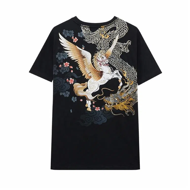 Oniarai Blue Dragon Embroidery T-Shirt