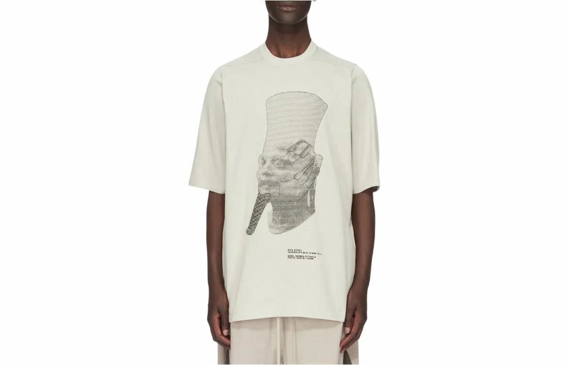 Rick Owens SS24 Embroidered Heavy Knit T-Shirt Pearl White