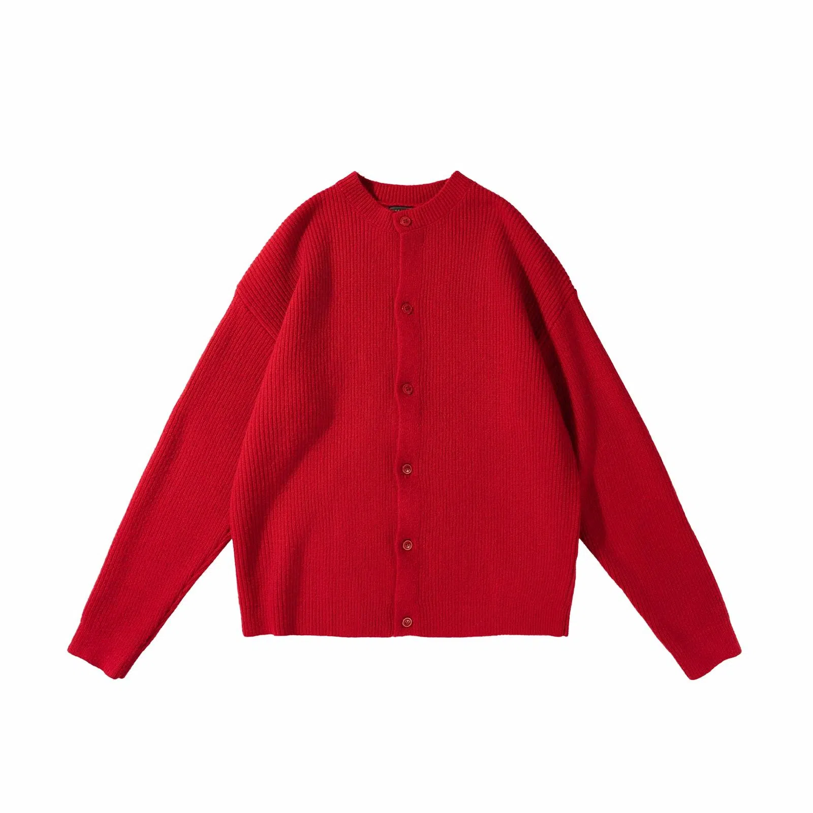 我是大卫 本命年喜庆小领口外套韩版宽松百搭休闲针织衫 男女同款 红色