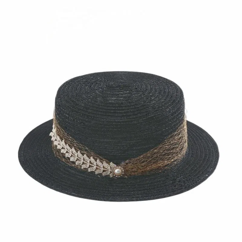 尚先生 法式网纱麦穗平顶 薄款透气旅游遮阳帽 纤维素 礼帽 女款