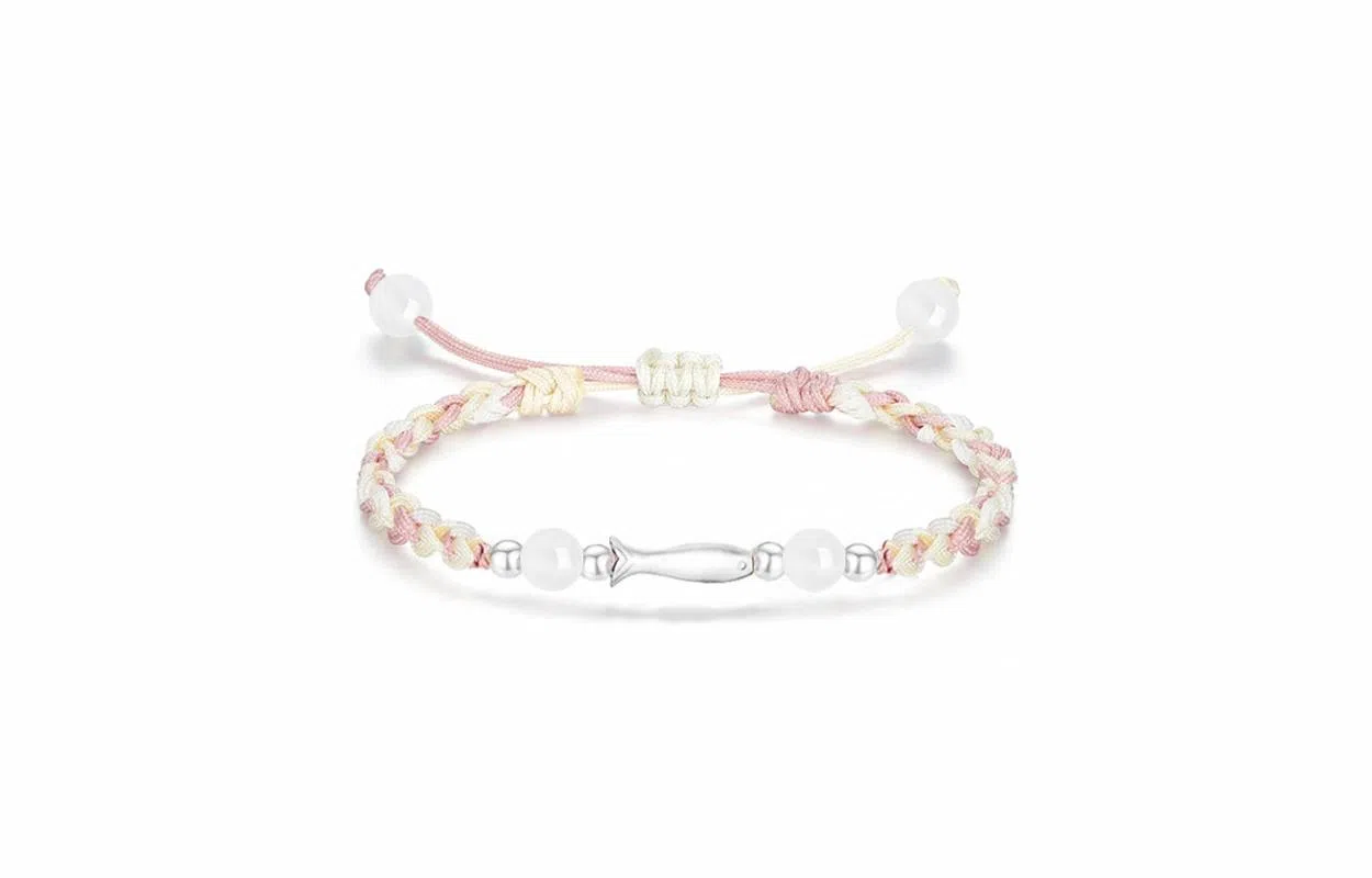 【纯银999 上岸锦鲤】 牧言 复古气质轻奢简约小众设计高级感 立体磨砂小银鱼年年有鱼编织绳手饰 好运 琉璃 手绳 男女同款情侣款