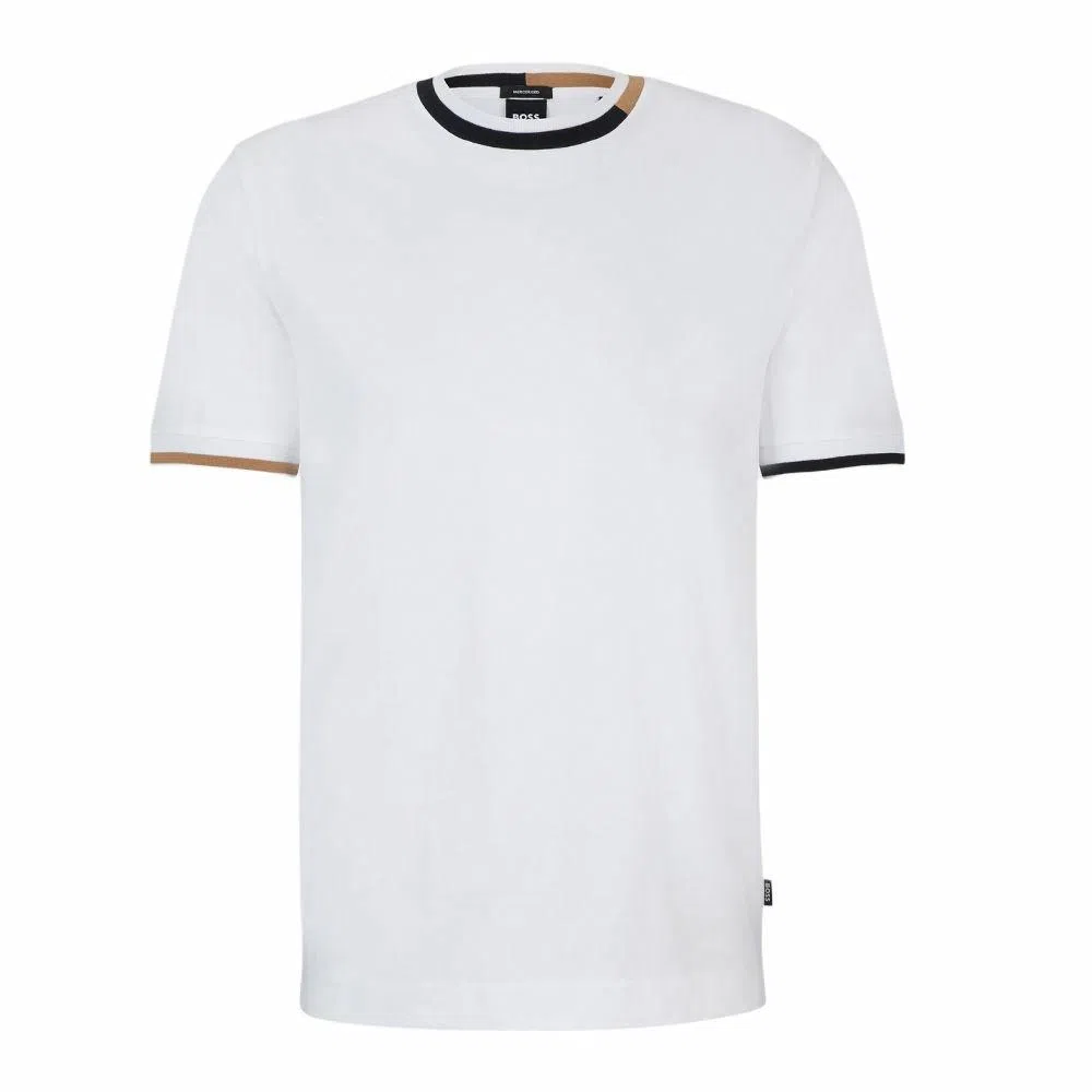HUGO BOSS Mercerised-Cotton T-Shirt With Signature-Stripe Details T