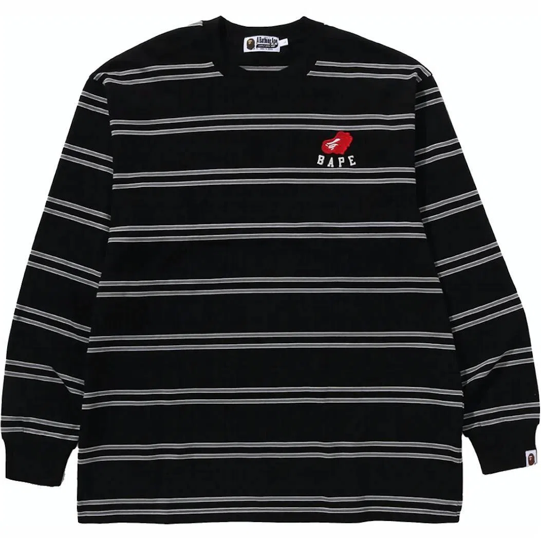 A BATHING APE Logo Stripe Long Sleeve T-Shirt