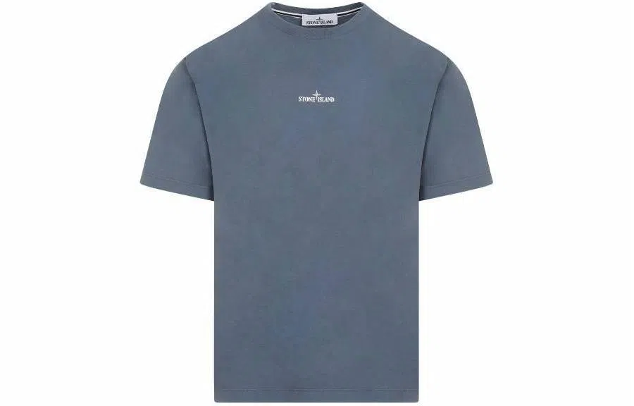 Stone Island Crew Neck Letter Print T-Shirt Navy