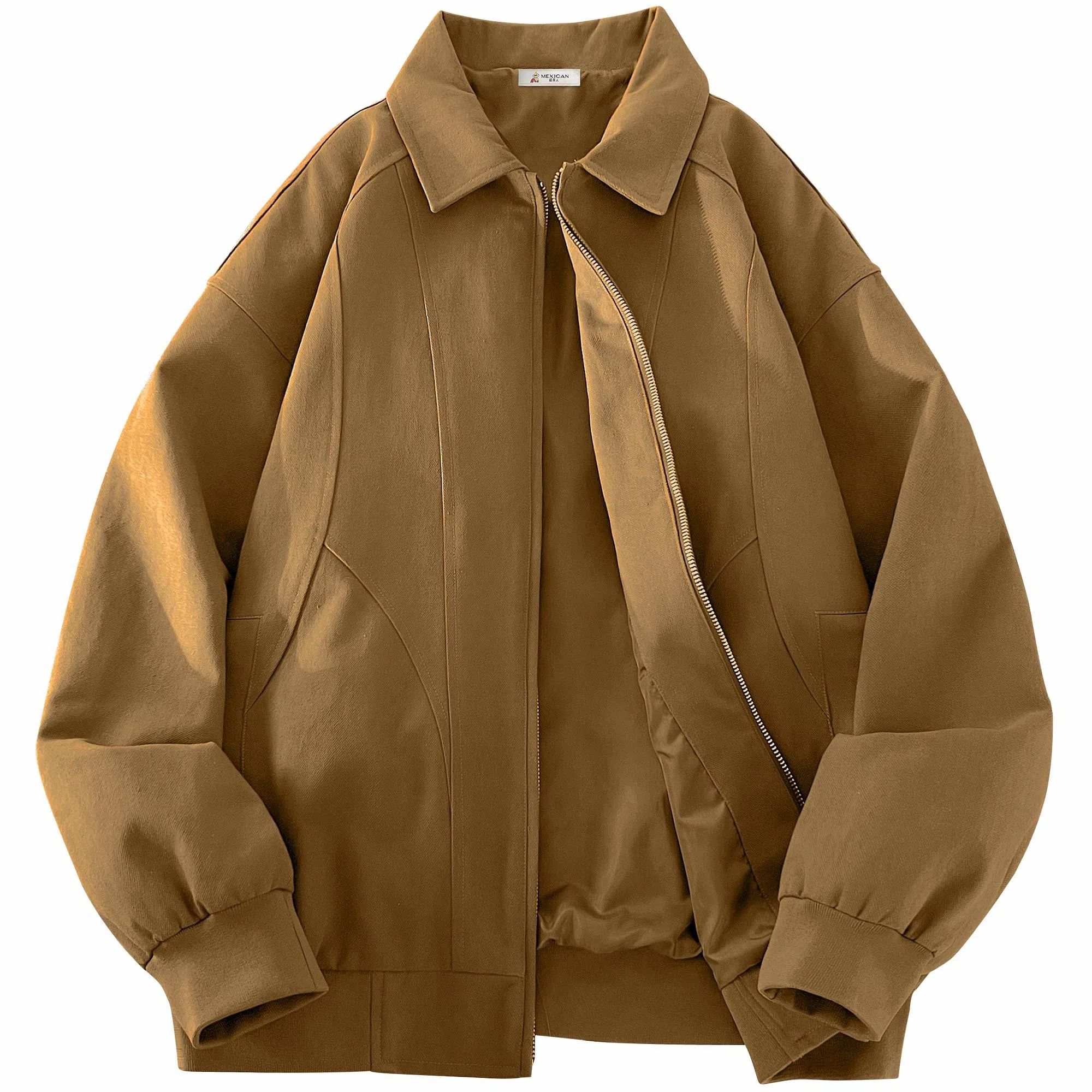 稻草人 拉链纯色翻领百搭宽松短款夹克外套 男女同款