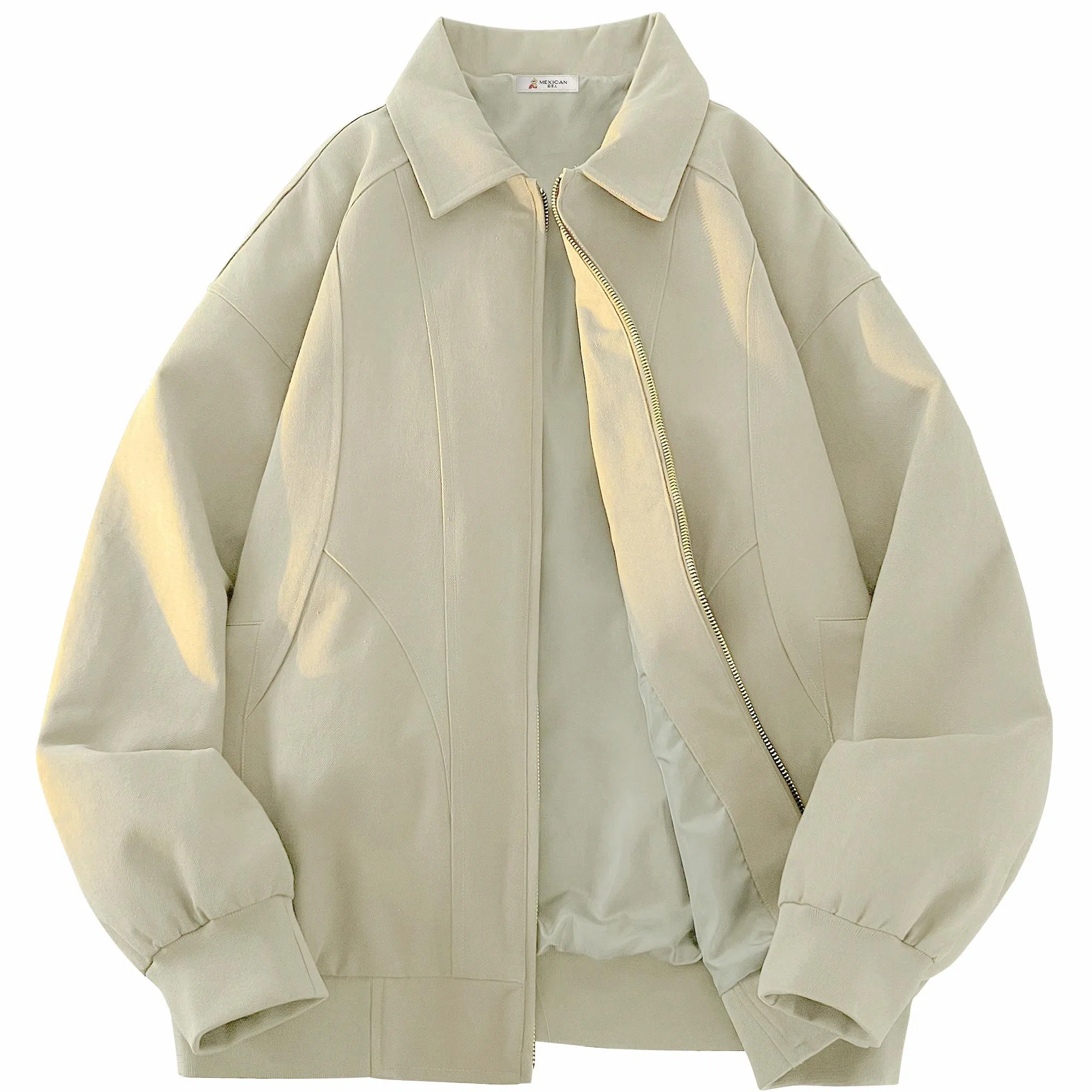 稻草人 拉链纯色翻领百搭宽松短款夹克外套 男女同款