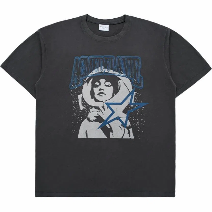 acme de la vie ADLV Letter Crewneck T-Shirt Charcoal