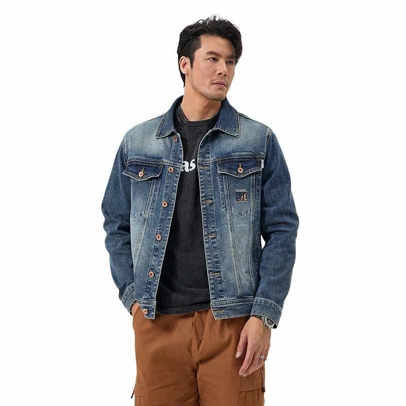 【dme】 美式简约基础休闲氛围感复古单排扣翻领长袖牛仔外套 男女同款 蓝色