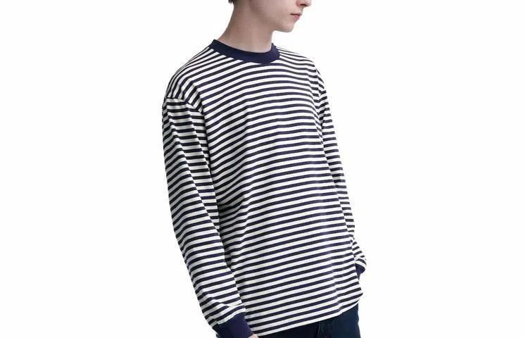 UNIQLO Striped Crewneck Long Sleeve Tee White