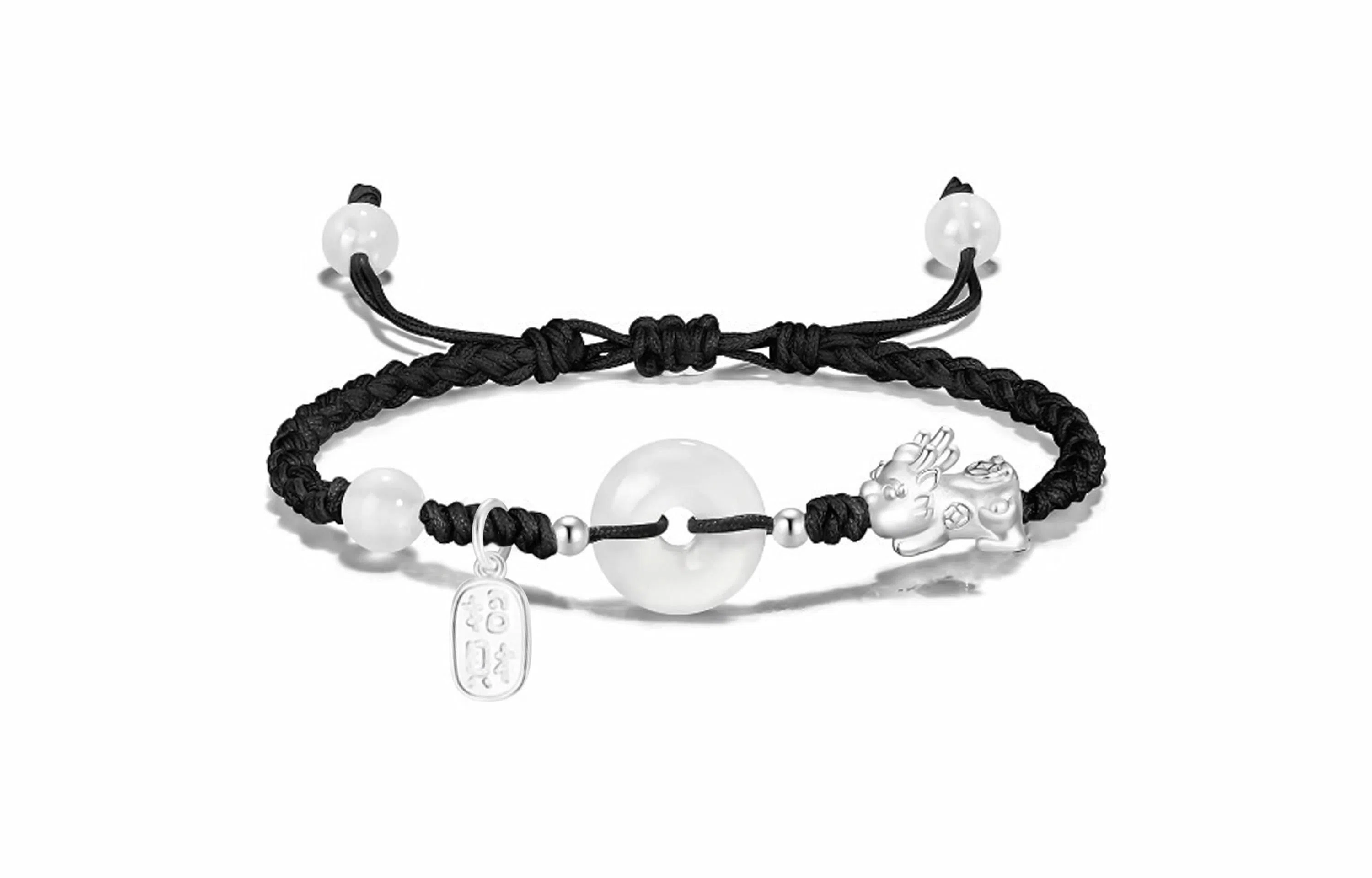 中国珠宝 招财平安扣手绳 新中式国潮转运纳福吞金兽优雅精致简约日常手工编织貔貅手饰 玉髓 手链 男女同款情侣款