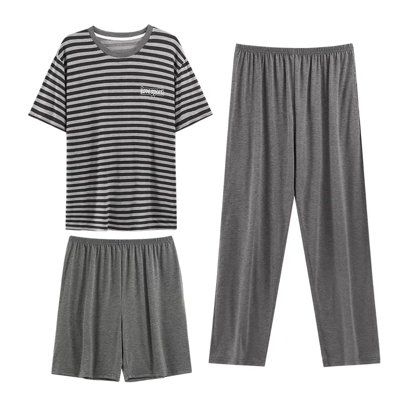 莫代尔 简约休闲舒适亲肤圆领时尚百搭短袖可外穿家居服睡衣套装 男款 灰色
