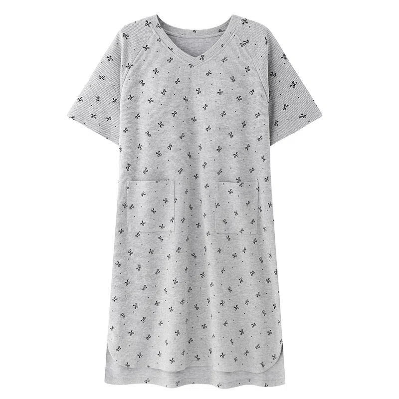 芬腾可安 胸垫系列 可外穿韩版短袖气质透气甜美风简约亲肤细腻柔软睡裙 女款 灰色