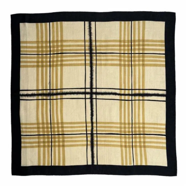 山一丸 丝羊毛方巾字母装饰领巾线条秋冬 羊绒 丝巾 女款