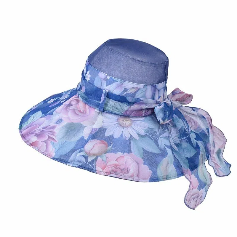 山一丸 夏季大檐防晒时尚蝴蝶结飘带帽子沙滩海边透气 涤纶 遮阳帽 男女同款情侣款