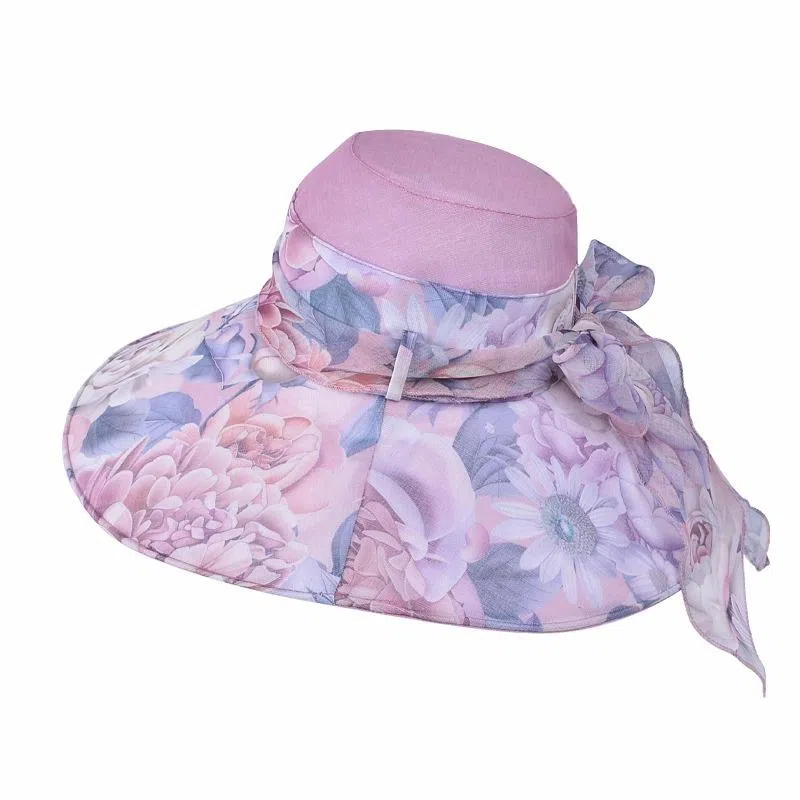 山一丸 夏季大檐防晒时尚蝴蝶结飘带帽子沙滩海边透气 涤纶 遮阳帽 男女同款情侣款