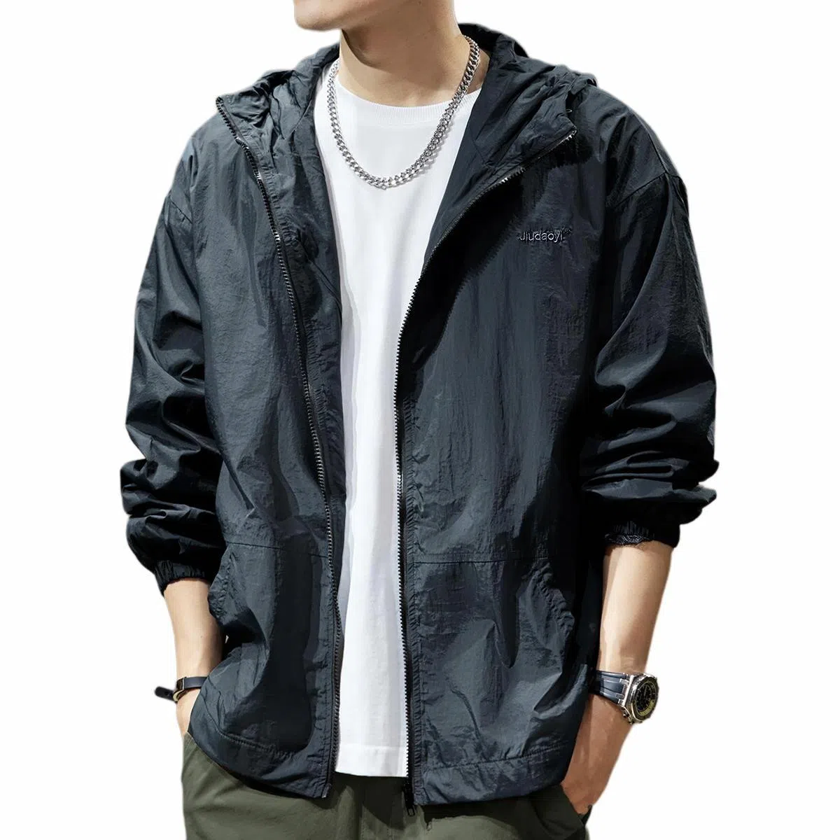 贵色 春季 纯色复古衣百搭连帽设计 耐磨透气防晒服 男女同款