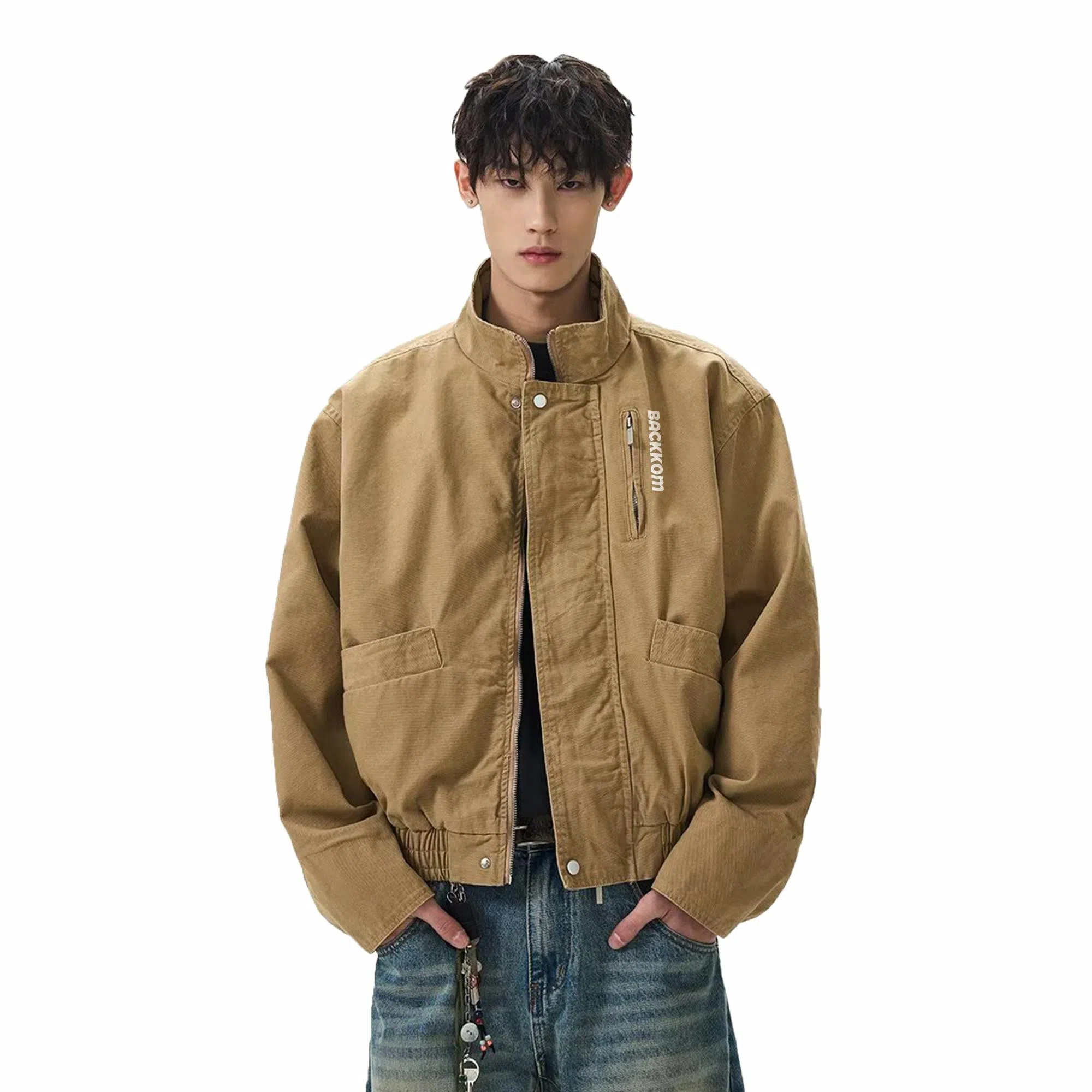 大卫贝肯 美式复古简约短款显高立领品牌字母印花宽松休闲百搭痞帅风夹克外套 男女同款