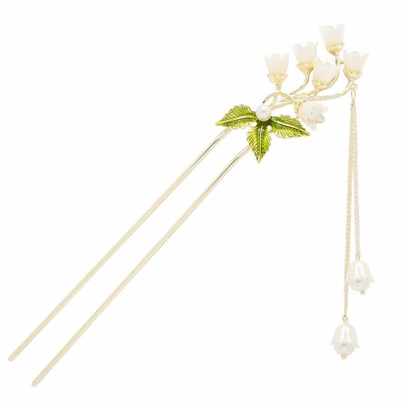 简应舒 铃兰花束复古气质发饰新中式古风汉服发钗子 合金 仿珍珠 树脂 发簪 女款