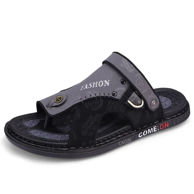 潮泽 休闲百搭外穿潮流 橡胶底 车缝线 防磨人字拖鞋 男款