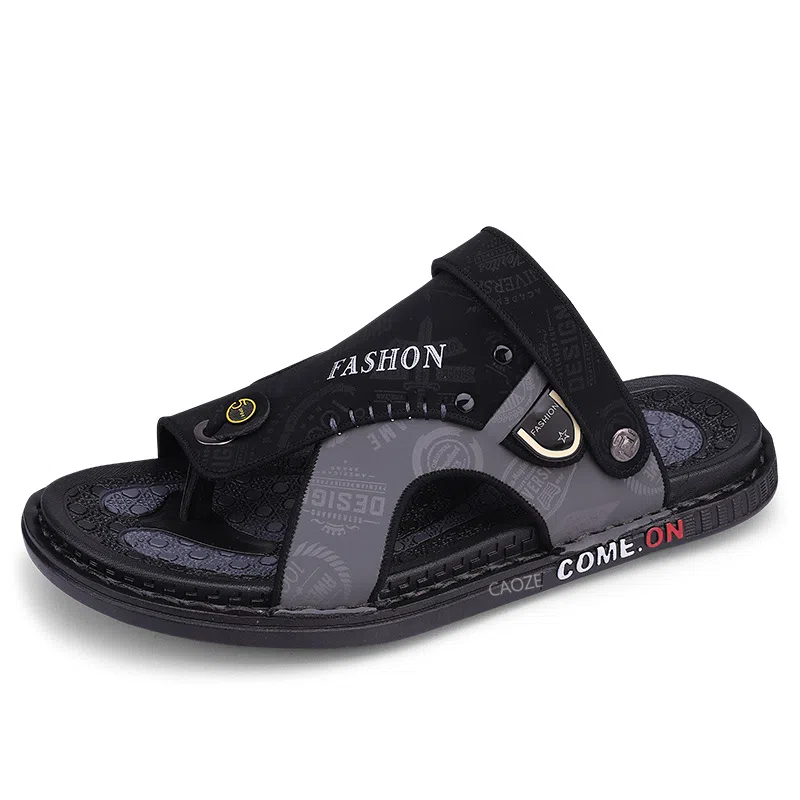 潮泽 休闲百搭外穿潮流 橡胶底 车缝线 防磨人字拖鞋 男款