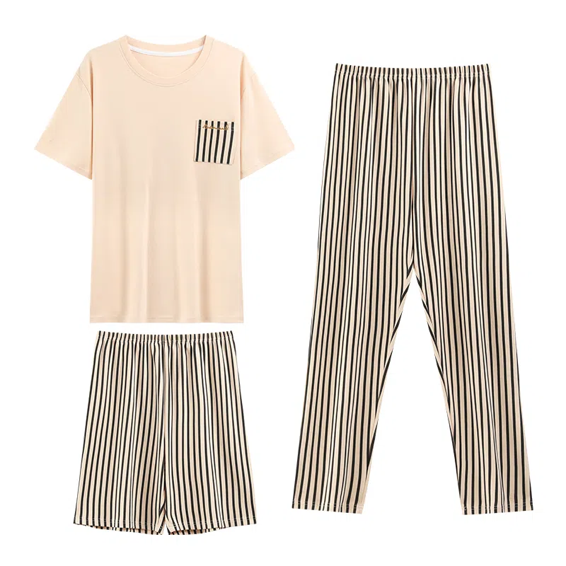 莫代尔 慵懒轻柔舒适个性百搭亲肤睡衣套装 男款 杏色