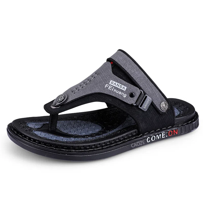 潮泽 通勤简约舒适户外 橡胶底 车缝线 防磨防滑人字拖鞋 男款