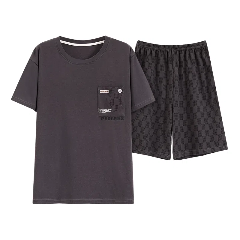 莫代尔 简洁轻薄圆领舒适柔软亲肤透气细腻无束缚短袖可外穿家居服睡衣套装 男款 深灰色