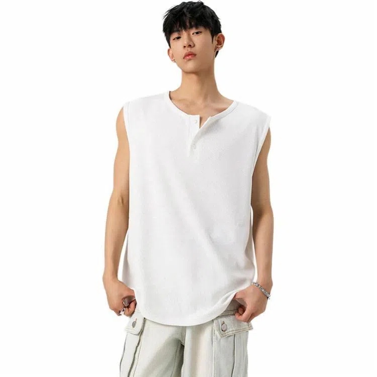 轻迎 复古宽松潮流简约无袖背心 男款