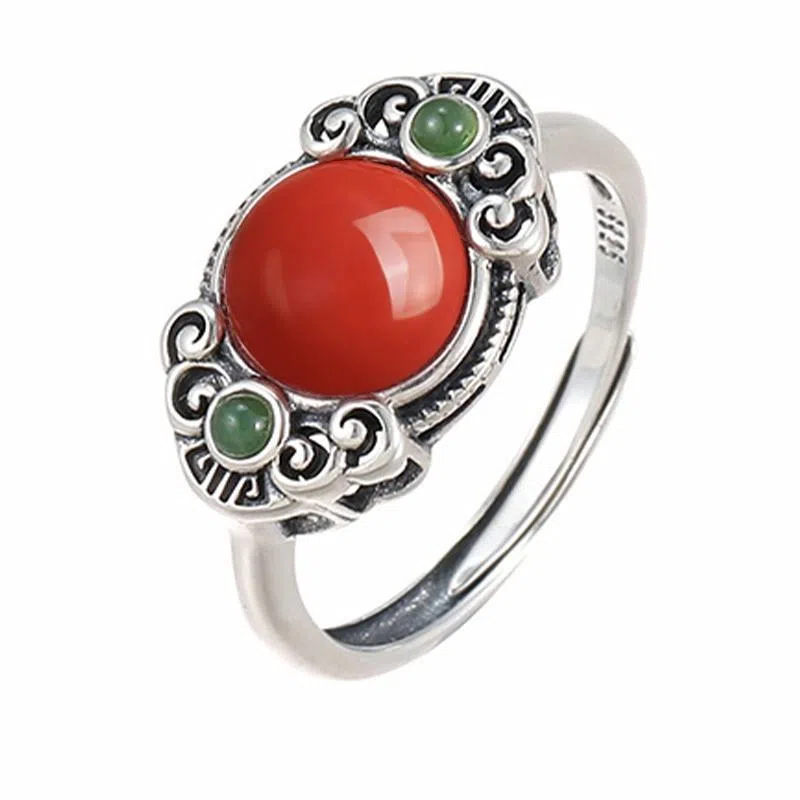 小银匠 祥云国风新中式复古如意民族风个性开口戒 玛瑙 戒指 女款