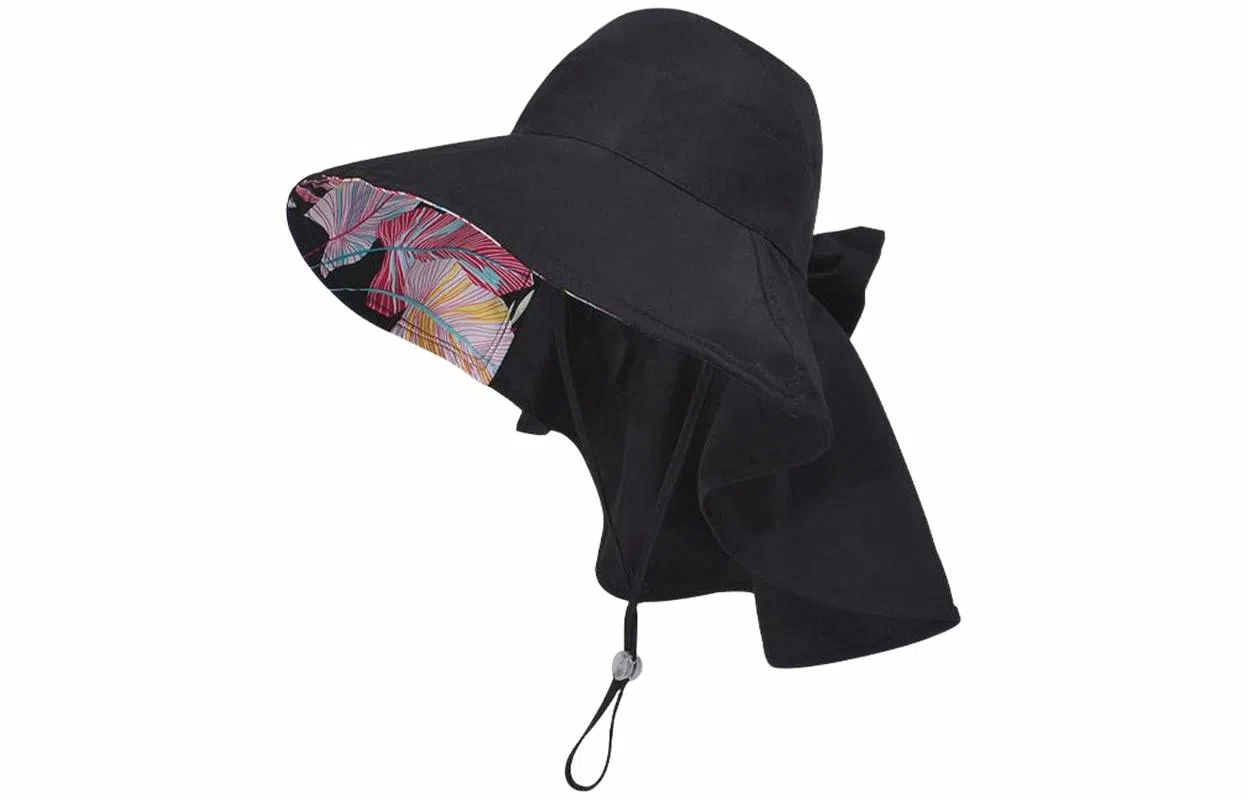 优幽兰 时尚潮流高级感夏季大檐显脸小户外披肩渔夫帽护颈百搭透气空顶遮阳帽防紫外线骑行太阳帽可扎马尾 涤纶 防晒帽 女款