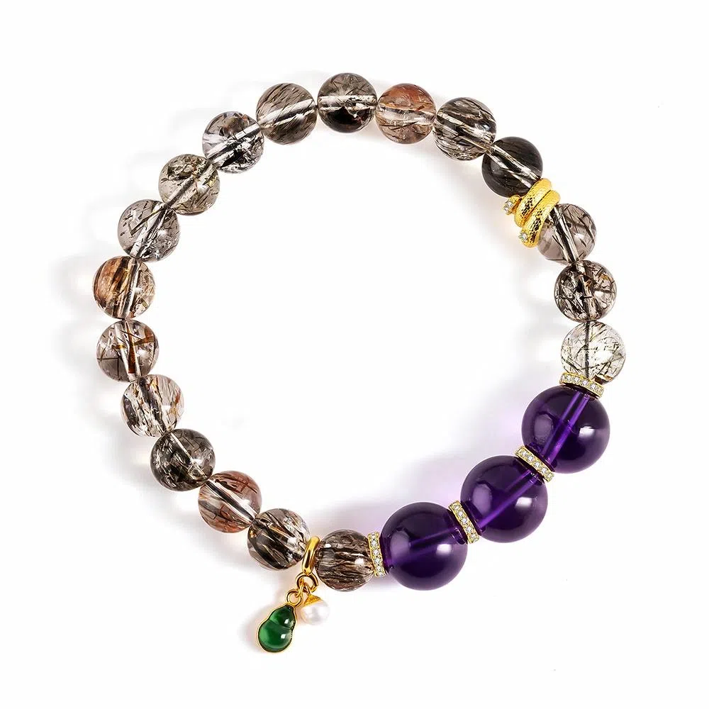 玺璎 黑金超七 撞色 蛇年本命年招财#好运天然 紫水晶 手串 女款