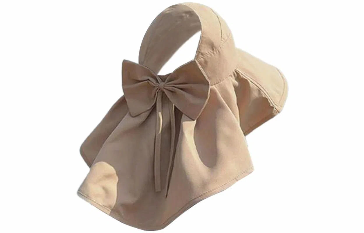 优幽兰 时尚潮流高级感夏季大檐显脸小户外披肩渔夫帽护颈百搭透气空顶遮阳帽防紫外线骑行太阳帽可扎马尾 涤纶 防晒帽 女款